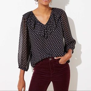 EUC LOFT Floral Ruffle V-Neck Blouse